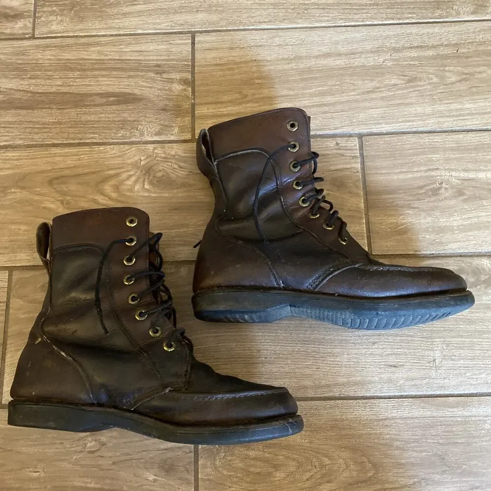 Vintage Handmade Brown Leather Retro Tall Military Combat Jump Style Boots